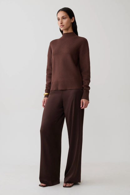Stanley Ribbed High Neck Jumper Chocolate