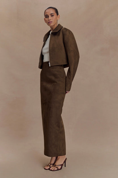 Hayes Faux Suede Collared Jacket Chocolate