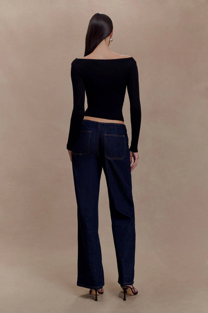 Paedyn Merino Wool Ribbed Long Sleeve Top Black