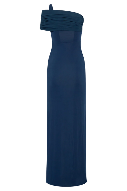 Hanh One Shoulder Mesh Maxi Dress Ink Blue
