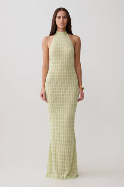Hayley Halter Knit Maxi Dress Seafoam