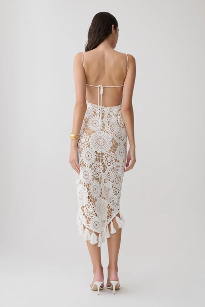 Delta Crochet Halter Midi Dress White