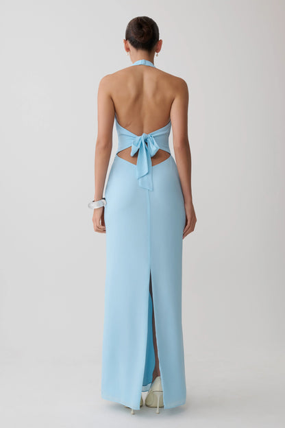 Valentina Chiffon Halter Maxi Dress Pale Blue