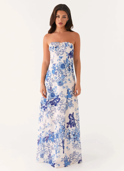Tayla Linen Maxi Dress Serene Sky Floral