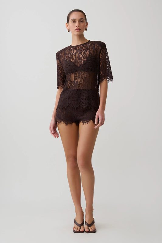 Gigi Lace Mini Shorts Dark Chocolate