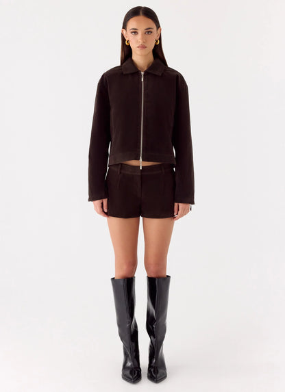 Jeremy Faux Suede Shorts Chocolate
