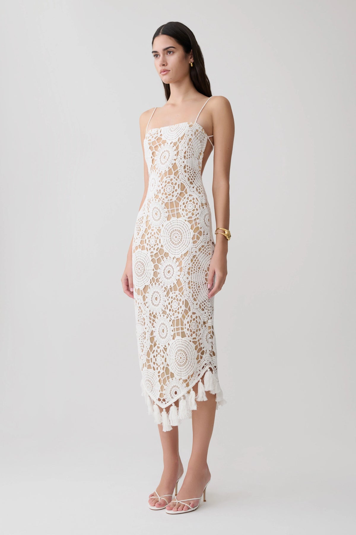 Delta Crochet Halter Midi Dress White