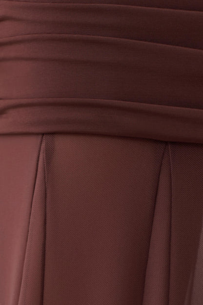 Jorja Draped Halter Slinky Maxi Dress Chocolate