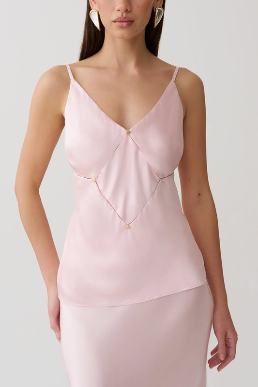 Hattie Satin Sleeveless Top Pale Pink
