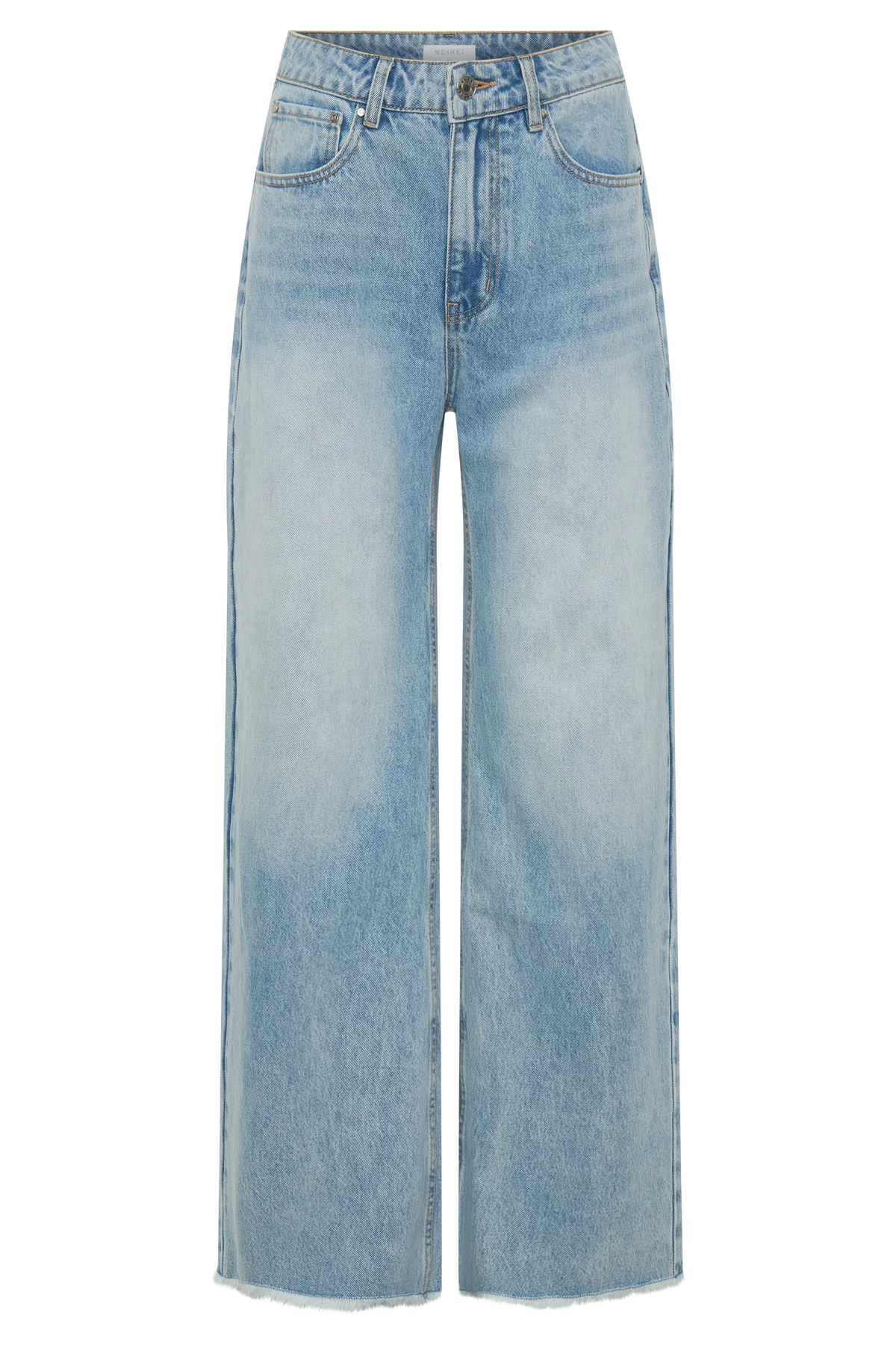 Sebastian Straight Leg Denim Jeans With Fray Hem Washed Light Blue