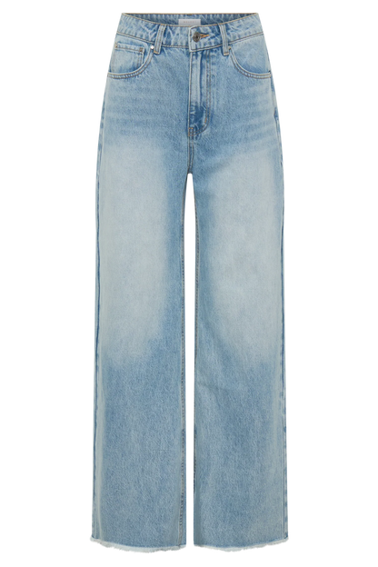 Sebastian Straight Leg Denim Jeans With Fray Hem Washed Light Blue