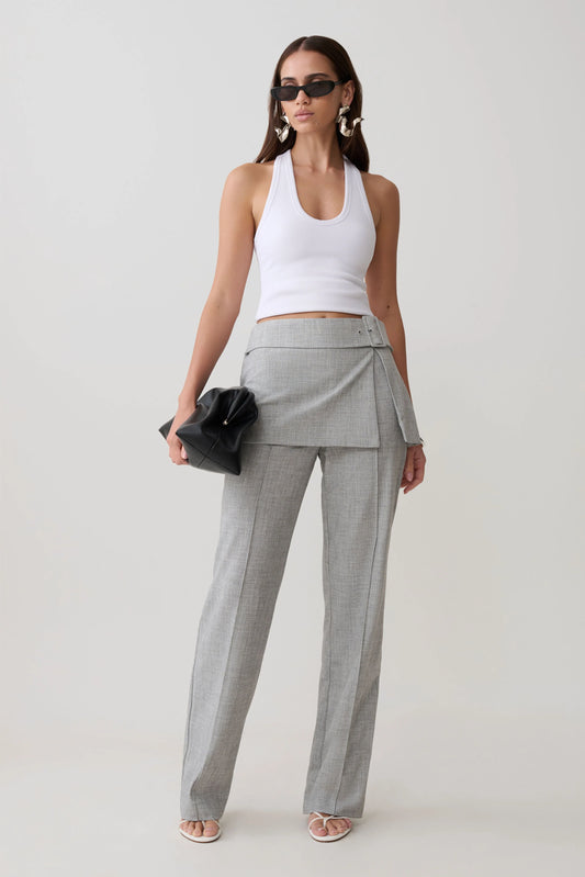 Daisy Wrap Skirt Straight Leg Pants Charcoal Marle