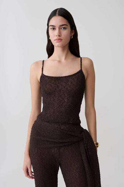Mattais Boucle Knit Top Dark Chocolate