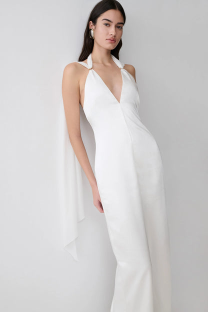 Myla Draped Shoulders Satin Maxi Dress White
