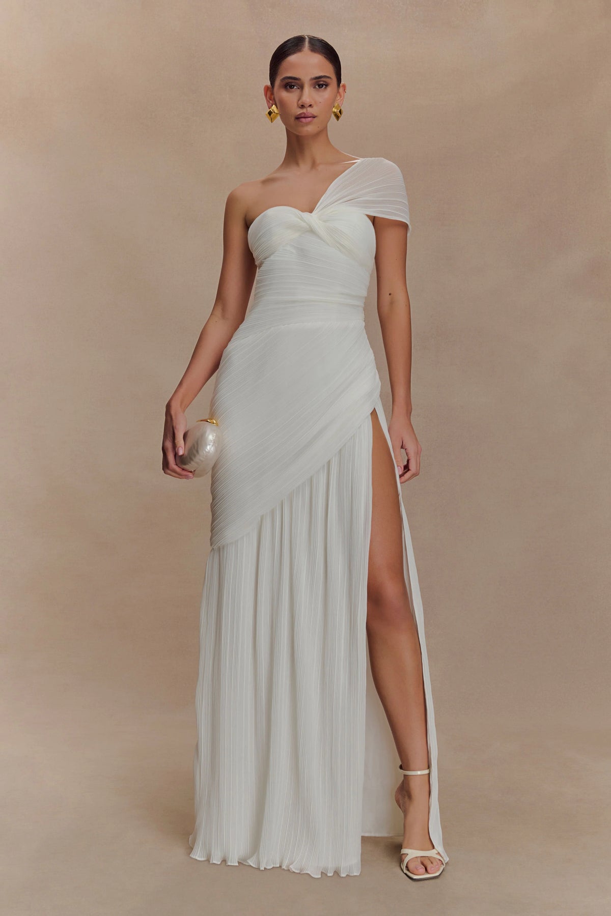 Tamara Shirred Chiffon Midi Dress White
