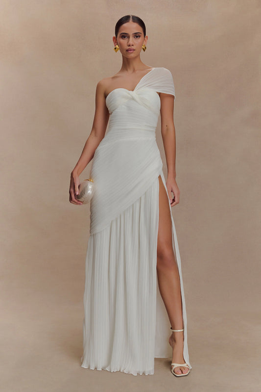 Tamara Shirred Chiffon Midi Dress White