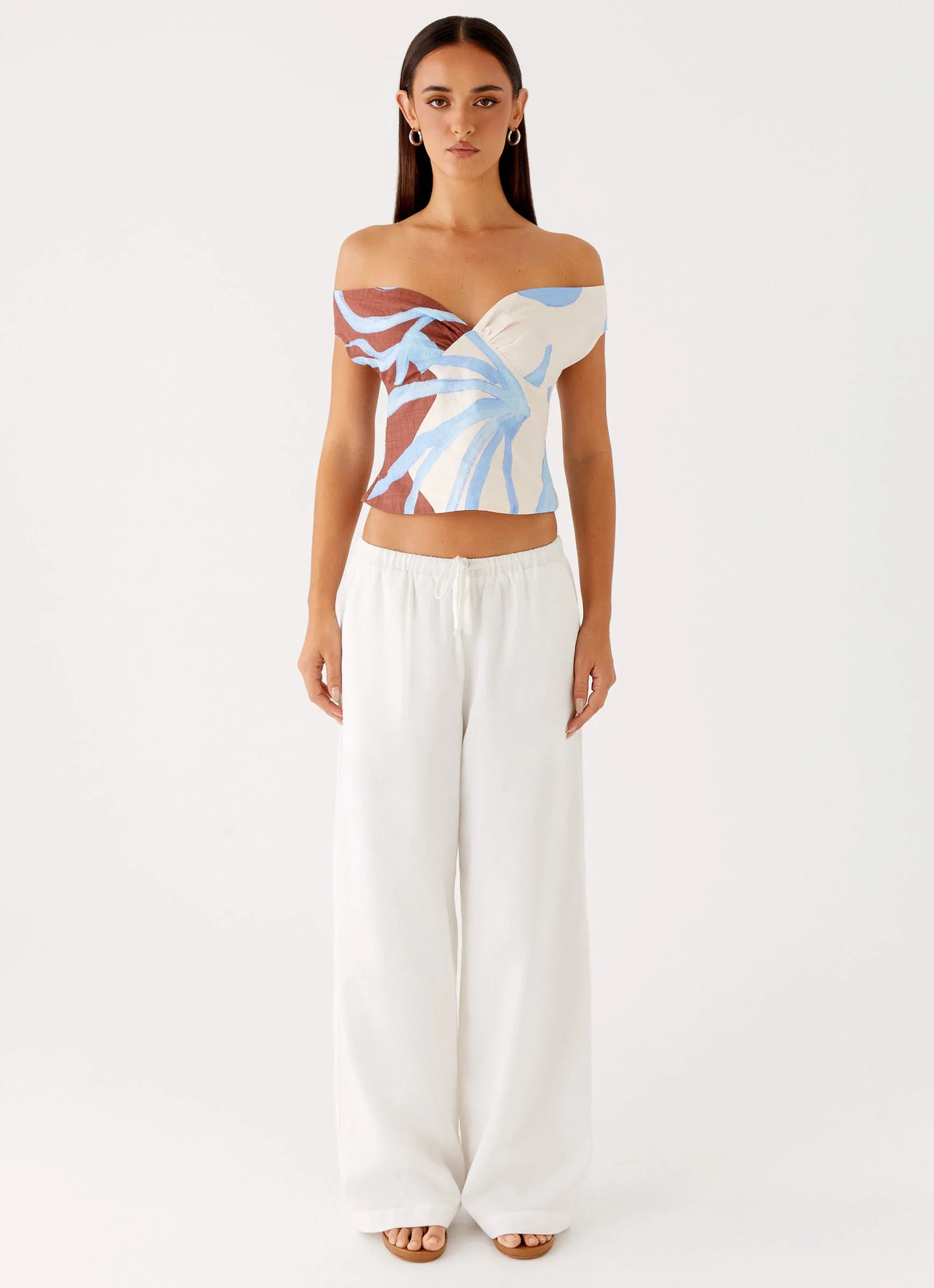 Ozella Off Shoulder Top Bloom Wave Print