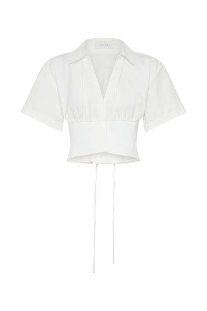 Noelia Tie Back Short Sleeve Shirt White