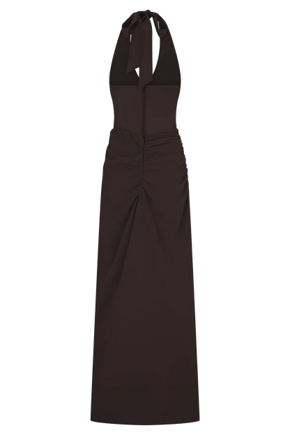 Jonna Chiffon And Mesh Maxi Dress Dark Chocolate