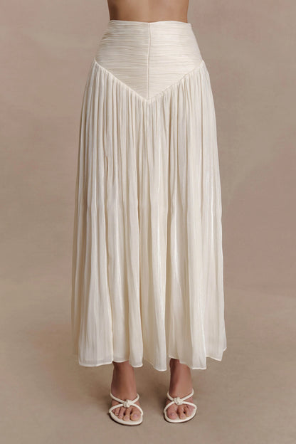 Makena Gathered Midi Skirt Opal White