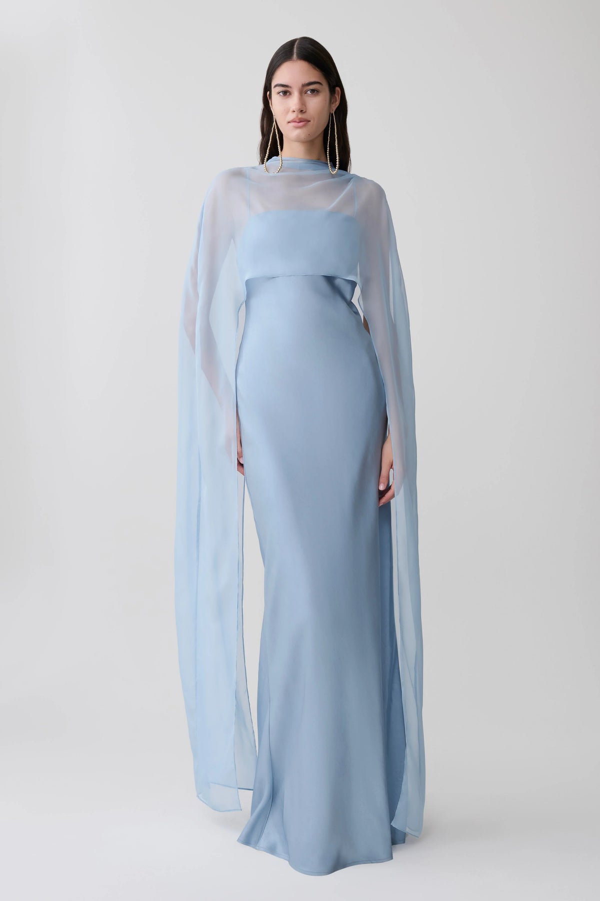 Martinne Chiffon Cape Maxi Dress Arctic Blue