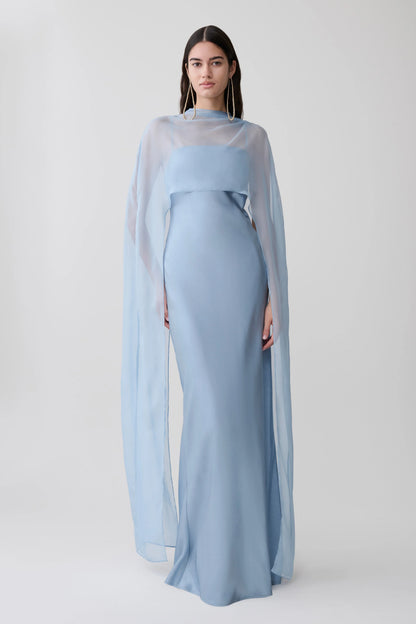 Martinne Chiffon Cape Maxi Dress Arctic Blue