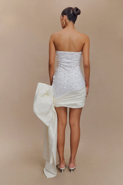 Franka Strapless Bow Mini Dress White