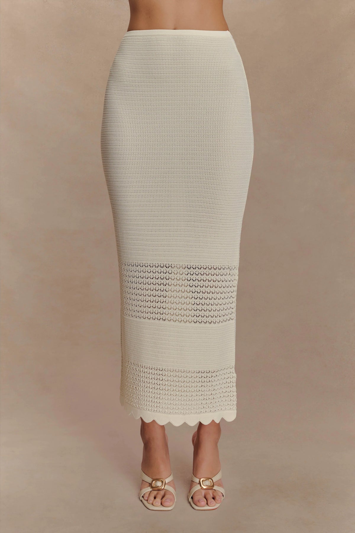 Madeline Scallop Knit Midi Skirt Ivory