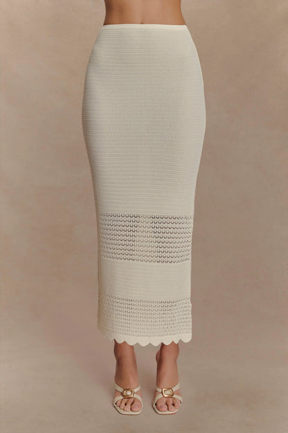 Madeline Scallop Knit Midi Skirt Ivory
