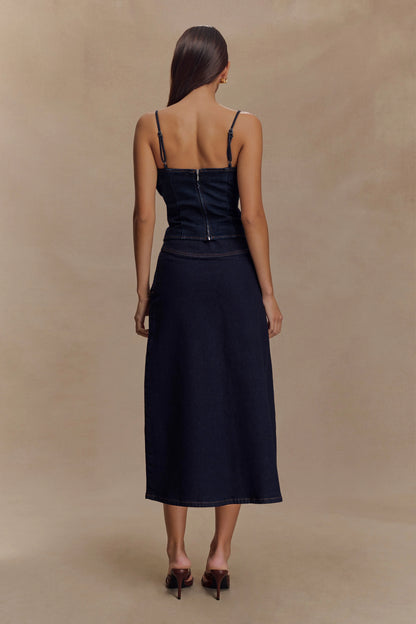 Cecilia Denim Frill Corset Indigo Blue