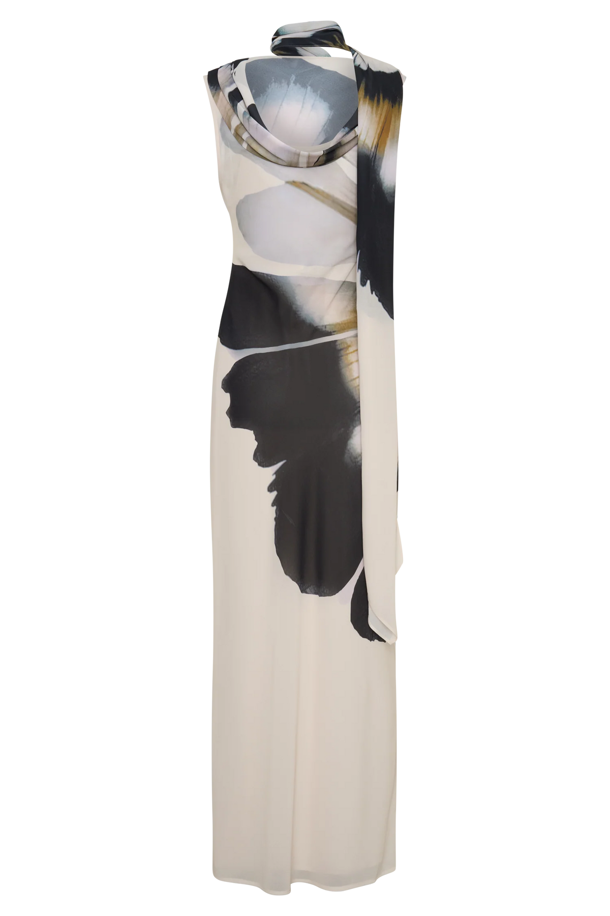 Dakota Chiffon Maxi Dress With Scarf Ivory Oversized Floral Print