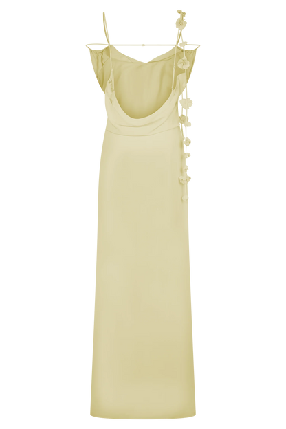 Rosalie Floral Chiffon Maxi Dress Pastel Lemon