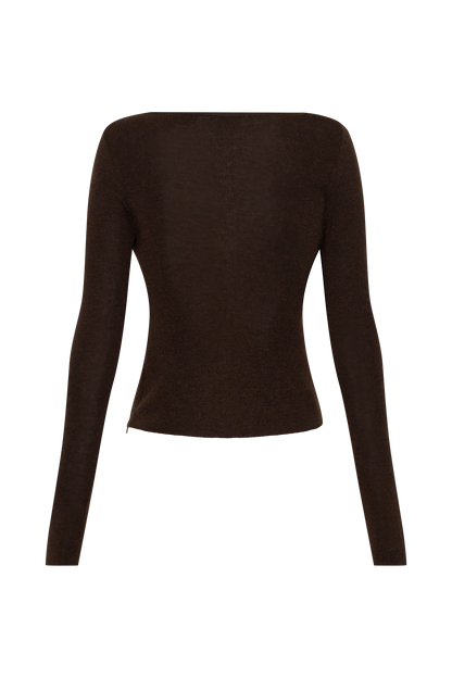 Culver Draped Twist Knit Top Chocolate