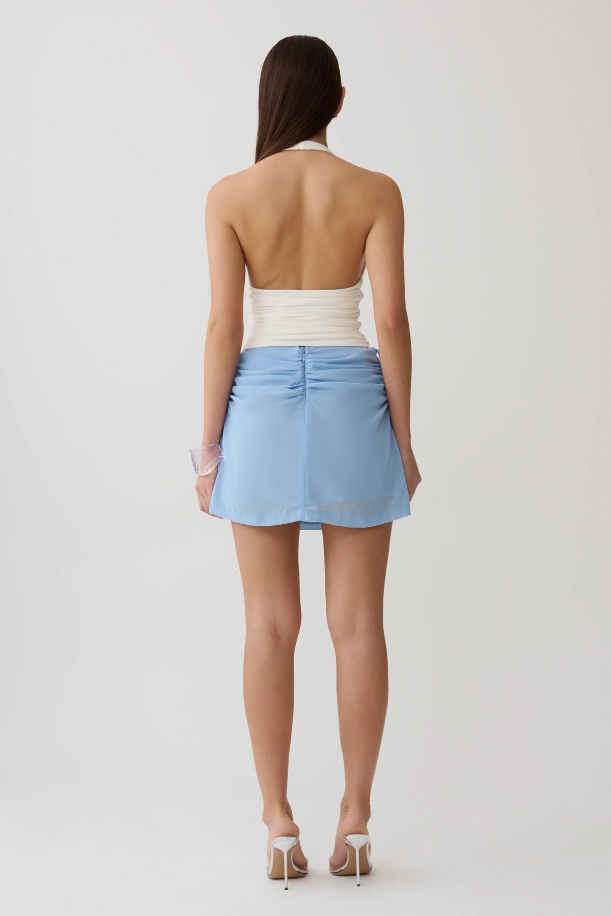 Indie Draped Chiffon Mini Skirt Sky Blue