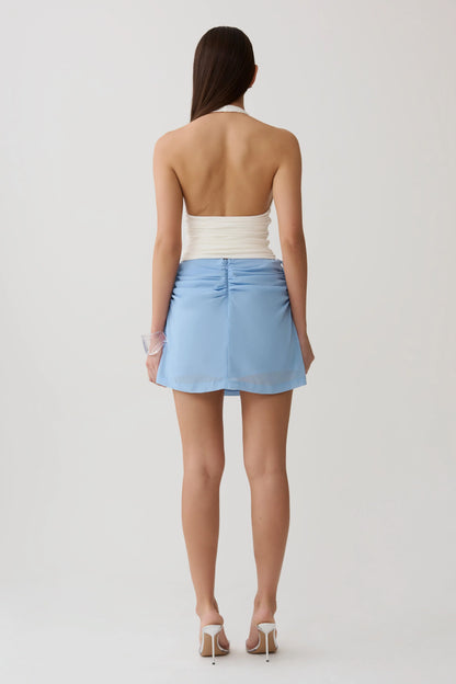 Indie Draped Chiffon Mini Skirt Sky Blue
