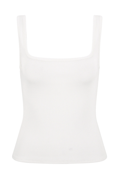 Aisling Ribbed Square Neck Sleeveless Top Ivory