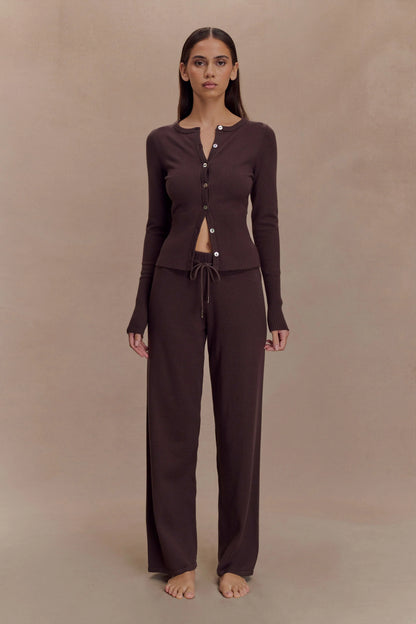 Reese Fitted Knit Cardigan Dark Chocolate