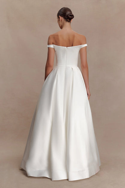 Willow Off Shoulder Satin Maxi Gown White