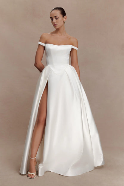 Willow Off Shoulder Satin Maxi Gown White