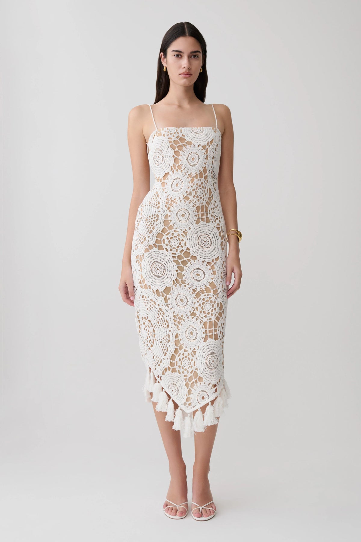 Delta Crochet Halter Midi Dress White