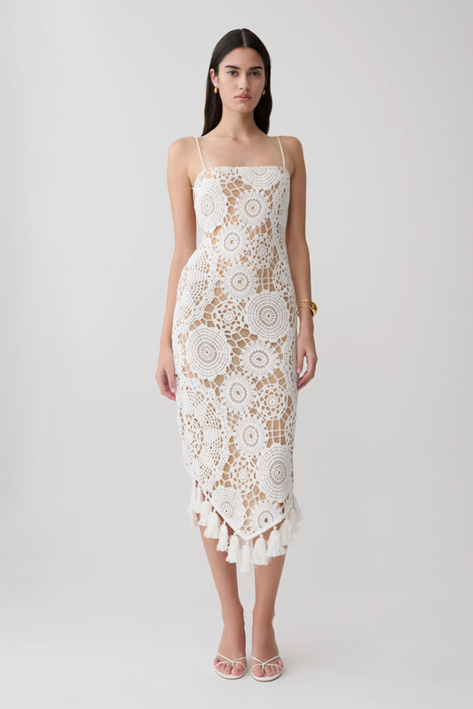 Delta Crochet Halter Midi Dress White