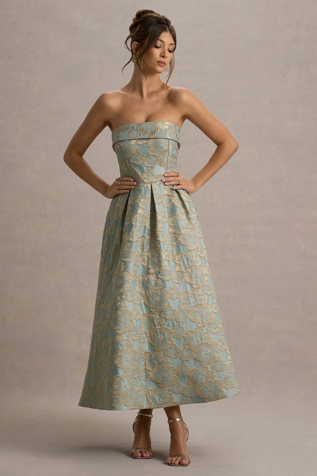 Zuma Light Blue Jacquard Strapless Midi Dress
