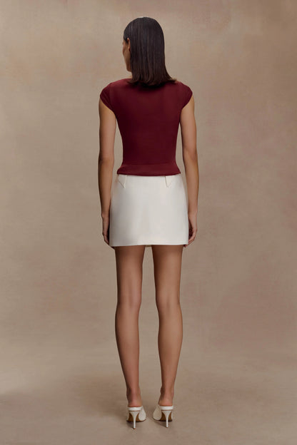 Romana Short Sleeve Mesh Top Burgundy