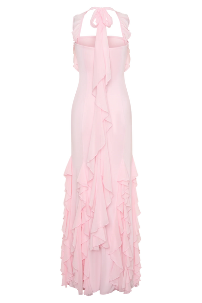 Etta Ruffle Slinky Maxi Dress Pale Pink