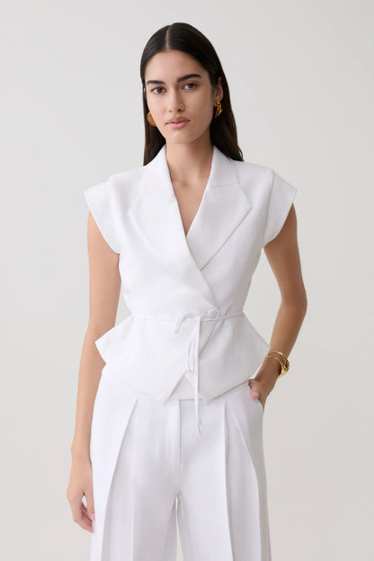 Andina Shortsleeve Linen Top White