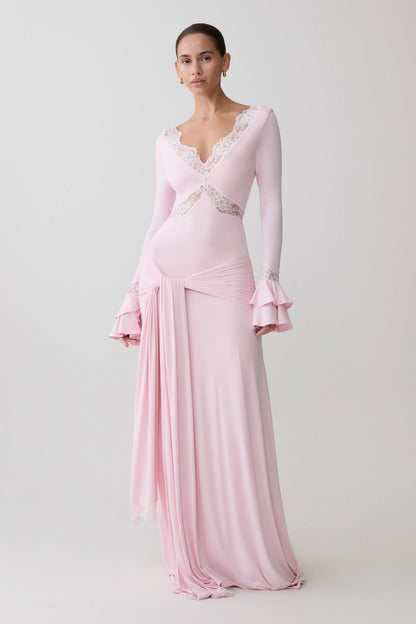 Electra Slinky Lace Maxi Dress Ballet Pink