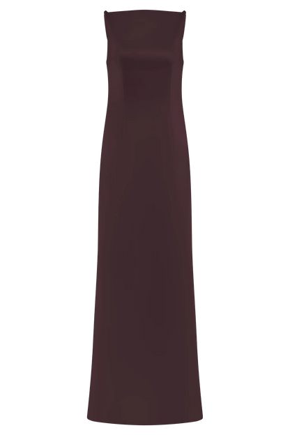 Violet Sleeveless Satin Maxi Dress Dark Chocolate