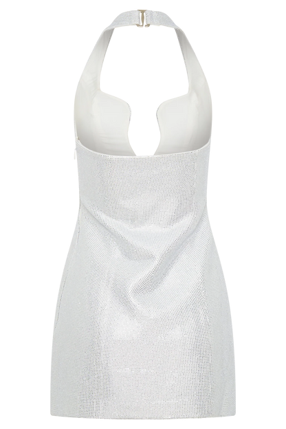 Raina Diamante Halter Mini Dress White