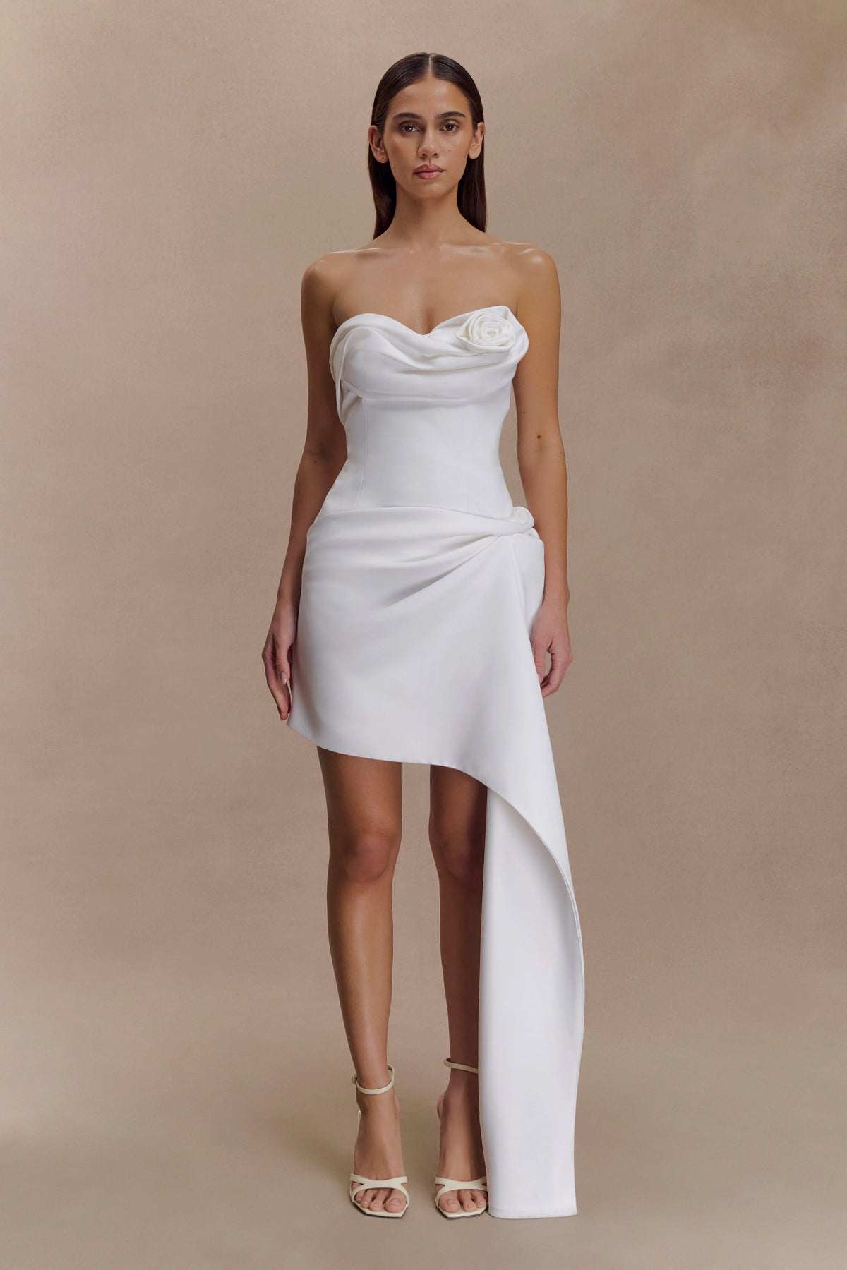 Evianna Strapless Gathered Mini Dress White
