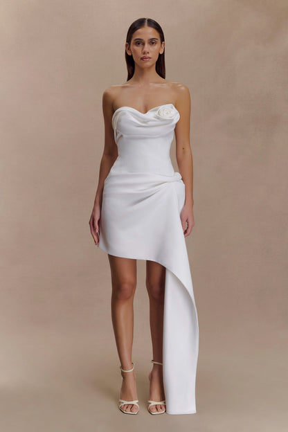 Evianna Strapless Gathered Mini Dress White
